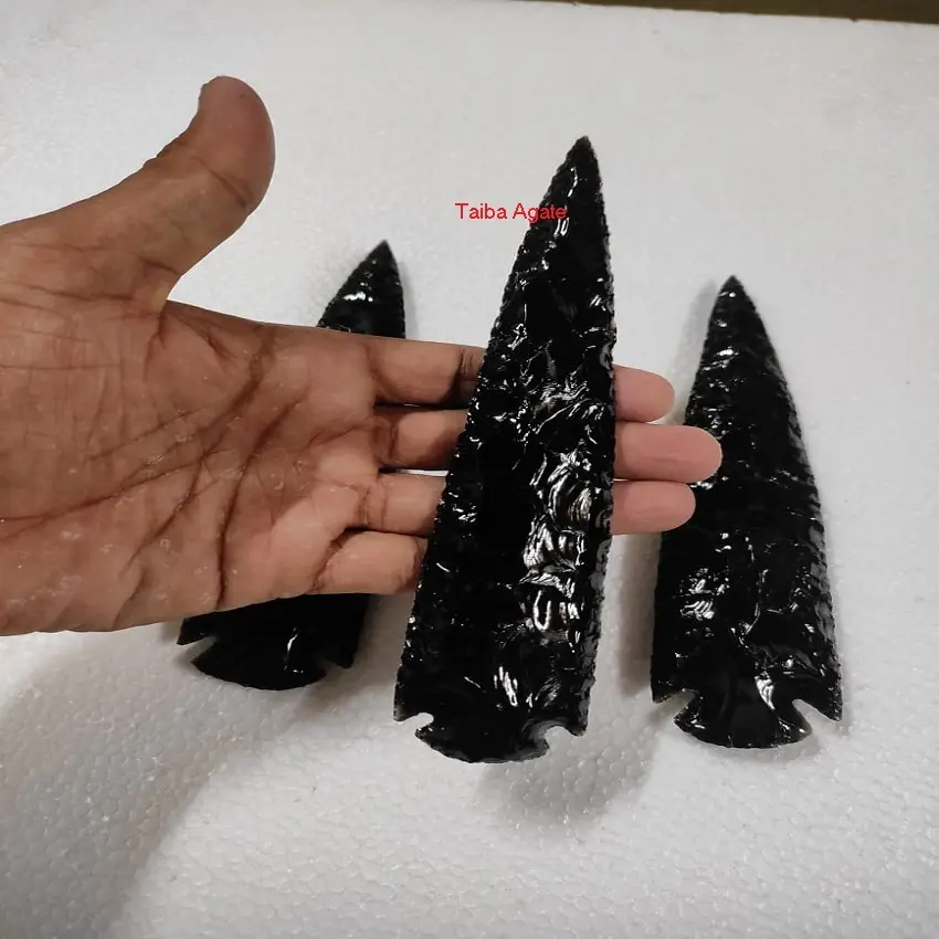 Grosir kristal natural black obsidian anak panah: batu permata arrowhead:agate arrowed: penyembuhan batu kristal: kerajinan kristal: batu akik