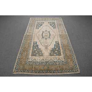 Alfombra Vintage, Alfombra de 3.9x7 pies, Alfombra Turca de Lana Azul Sólida - Product Image 1