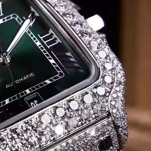 Esfera verde de lujo Número romano Cuadrado Moissanite Diamante Reloj Alta calidad VVS Movimiento automático Cuarzo Cristal de acero inoxidable - Product Image 3