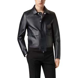 Sheepskin Leather Jacket Breathable Quick Dry Thick Winter Leather Jacket his is a <b>black</b> leather bomber jacket - Product Image 1