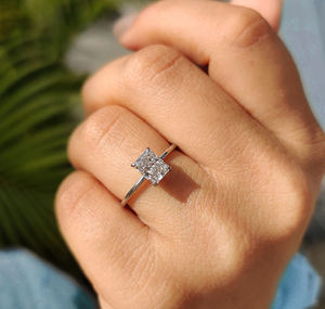 Bague solitaire en or 10K/14K/18K /PT950 /S925 avec pierre radiant de 1,00 à 5,00 carats certifiée IGI, sertie de griffes, pour femme - Product Image 3