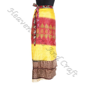 Faldas de longitud larga Vintage seda Sari Magic Wrap faldas Vestido 2 capas Reversible Magic Silk Saris Wrap longitud larga Vintage seda - Product Image 5