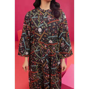 Vestido Boho Negro Estampado Khaddar para Mujer, Lavable, Largo hasta la Rodilla, Estilo Oficina, con Cierres y Decoración de Diamantes, Tallas XS-XL Disponibles - Product Image 2