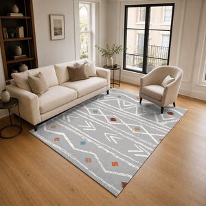 Tapis de salon en chenille gris argenté moderne vintage imprimé numériquement, lavable en machine, antidérapant - RUGS DEPOT LXDP-0621 (vente en gros) - Product Image 2