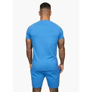 2024 Royal Blue 100% Cotton Slim Fit <b>Twinset</b> Breathable Short Sleeves Crew Neck T-Shirts and Shorts Winter Tracksuits Set - Product Image 2
