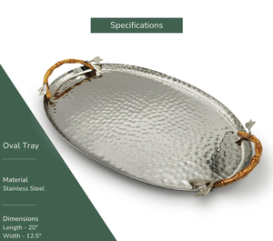 Bandeja de Servir de Cobre Martillado Hecha a Mano con Asas de Bambú, Patrón Personalizable, Ecológica, Reutilizable, Acabado Pulido, Individual - Product Image 4