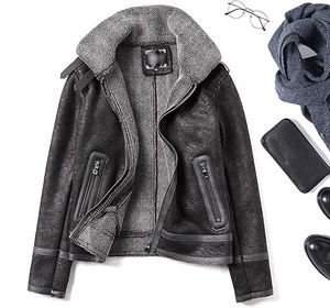 Blouson aviateur en cuir de mouton de qualité supérieure pour homme, nouveau style hiver, avec col montant, séchage rapide et doublure en toile chaude - Product Image 2