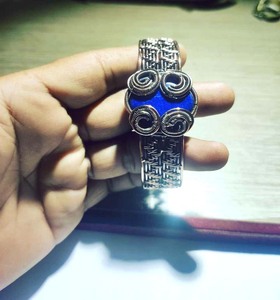 Lapis Lazuli ชุบเงินคลาสสิกปรับได้เครื่องประดับทองแดงรูปไข่ของขวัญวันวาเลนไทน์สำหรับคู่รัก - Product Image 1