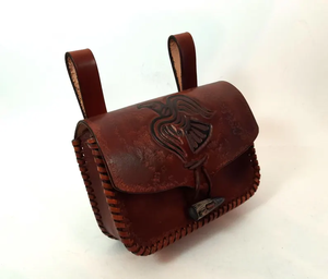 Riñonera medieval de cuero de cuervo vikingo marrón perforado trenzado bolso de cuero genuino hecho a mano unisex único Cuervo pájaro naturaleza - Product Image 2