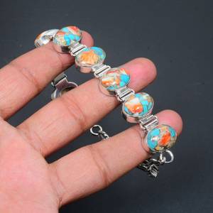 Natural Spiny Oyster Turquoise Gemstone Charm <b>Bracelet</b> Handmade 925 Sterling Silver Luxury Jewelry with GIA Certification - Product Image 5