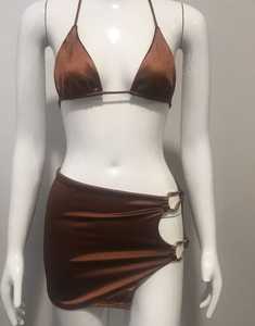 Conjunto de Bikini personalizable con logo y cinturón de malla con cordón bordado disponible letra Paisley 2 uds lavado liso teñido - Product Image 4