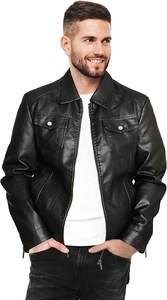 Veste en cuir pour homme, fermeture éclair intégrale, tissu en cuir, vente chaude, fermeture éclair noire - Product Image 2