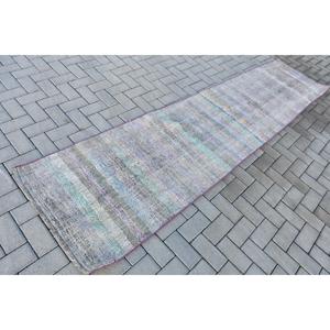 Vintage <b>Rug</b>, 2.5x10.3 ft <b>Runner</b> <b>Rug</b>, Gray Polka dot Wool Turkish <b>Rug</b> - Product Image 2