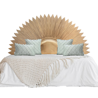 Tête de lit Queen Smart Art en bois sculpté à la main, éclairée et réglable en hauteur, motif Demi-Soleil Doré, pour décoration de chambre de style Ferme, design artisanal