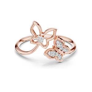 Bague papillon en diamant de laboratoire de 0,102 ct pour femmes, clarté VVS-VS EF, or 18 carats, 14 carats, 10 carats et argent 925, rose, jaune - Product Image 2