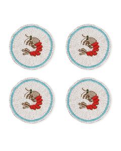Fantaisie Rouge, Blanc et Bleu Perlé Artisanat Conception Broderie Quatre Set Coaster Premium Et Luxe À La Mode Par Hiba Enterprises - Product Image 4