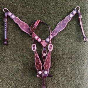 หูฟังแบบตะวันตกและที่รองหน้าอกหนังแท้พร้อมชุดบังเหียนตะวันตกที่มีหูข้างหนึ่ง - Product Image 6