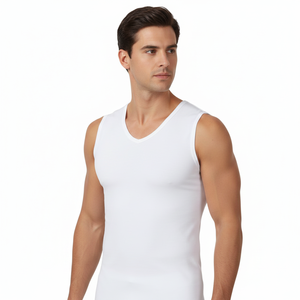 Ropa interior de mezcla de LICRA de bambú personalizada para hombre, modal a prueba de sudor, camiseta interior barata de alta calidad, ajuste Regular V Nec - Product Image 6