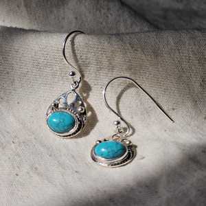 Boucles d'oreilles en argent Sterling 925 plaqué or Turquoise pour femmes bijoux de pierres précieuses ovales faits à la main cadeau de mariage à la mode - Product Image 1