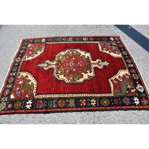 Tapis turc vintage 5x6,6 pieds, tapis oriental en laine rouge - Product Image 4
