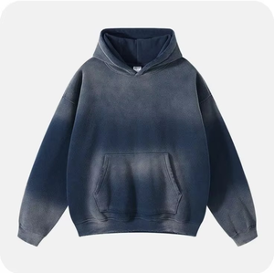 Sweat à capuche lavé à l'acide en coton mélangé de haute qualité OEM /ODM chemises molletonnées en tissu sweat-shirts couleur grise pour hommes - Product Image 1