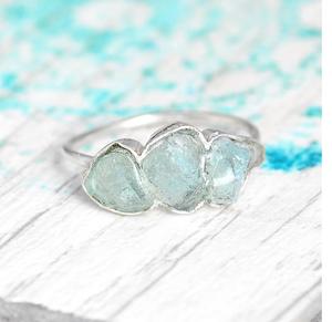 Anillo de tres piedras de alta calidad para mujer, Plata de Ley 925, piedra preciosa aguamarina sin cortar Natural, diseño elegante, compromiso, boda - Product Image 5