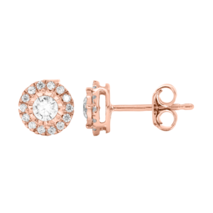 Romantic Whimsy 0.50Ct Round Cut Lab Grown Diamond <b>Halo</b> Stud <b>Earrings</b> in 14K Rose Gold Anniversaries OEM Wholesale Available - Product Image 2