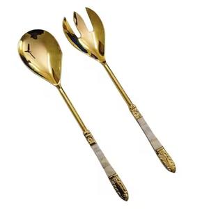 Ensemble de service de salade de luxe décoratif en acier inoxydable avec poignée en nacre naturelle blanche et noire pour mariage - Product Image 6