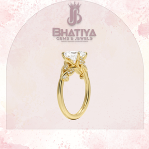 Anillo de diamante de corte radiante Pave Leaf Vine Band Anillo de compromiso chapado en oro de 18K Joyería fina al por mayor personalizada - Product Image 2