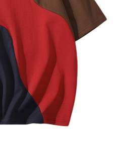 T-shirt surdimensionné à blocs de couleur personnalisé pour homme, rouge, marine, marron, streetwear décontracté, coton, manches courtes, haut d'été, mode, coupe ample - Product Image 6
