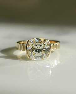 Bold 3.96 Ct Cushion Cut Moissanite Engagement <b>Ring</b> <b>for</b> <b>Women</b> Square Shape Bezel <b>Set</b> Solitaire Gemstone <b>Ring</b> in Gold - Product Image 1