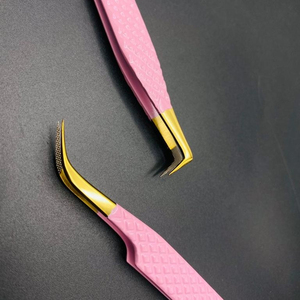 Petite pince à épiler quantité minimale de commande personnalisée avec nom de marque 90 degrés pince à épiler forte adhérence en acier inoxydable pointe en fibre pince à épiler incurvée 10mm - Product Image 4