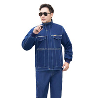 Uniformes de travail OEM en denim lourd bandes réfléchissantes costume de jean industriel avec manches longues vestes pantalons en coton