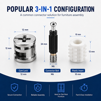 Conector 3 en 1 de Estructura Estable, Aleación de Zinc y Hierro, Cierre de Leva B1 para Herrajes de Muebles Desmontables