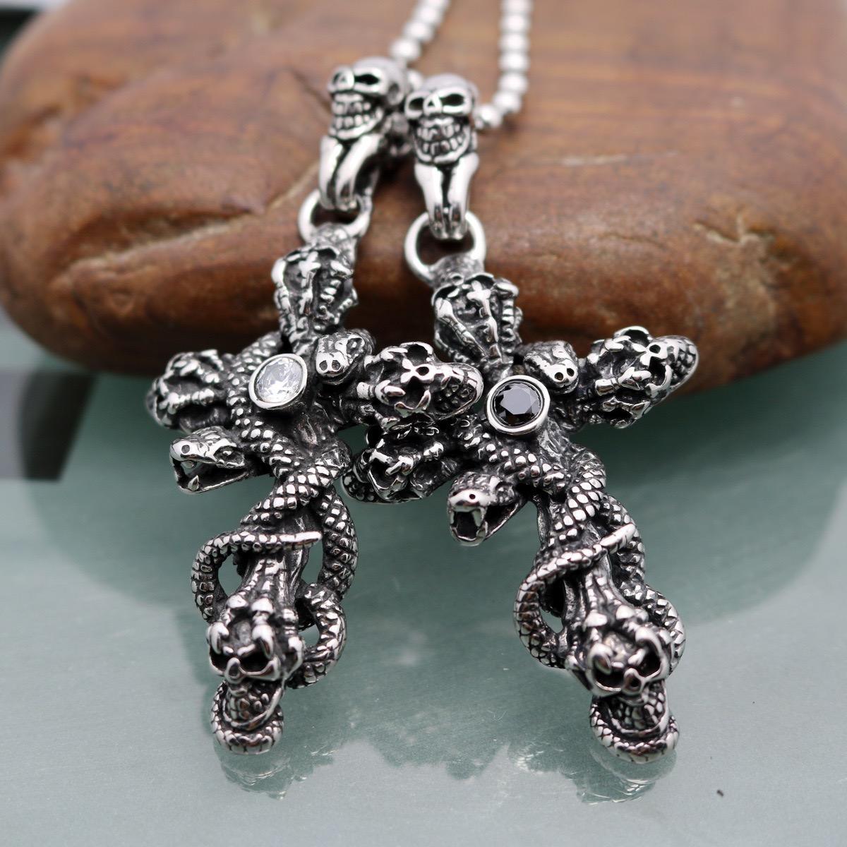 316 Stainless Steel Gothic Cross Skull Pendant Necklace For Men Odm