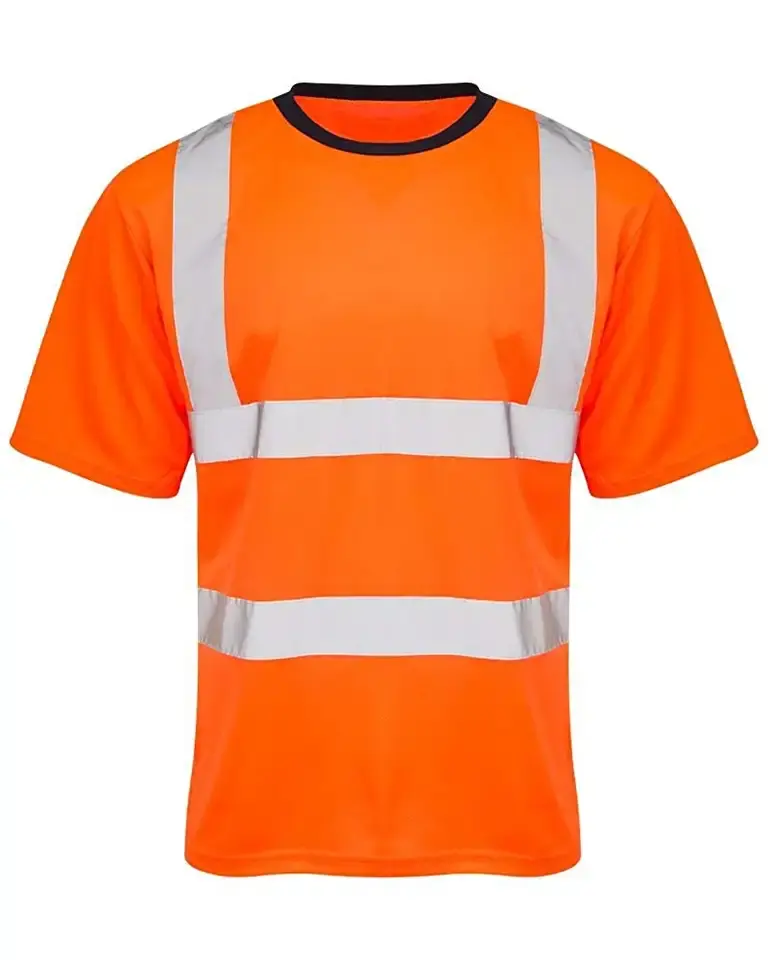 Camiseta de trabajo de material de algodón y poliéster con cinta reflectante plateada personalizada para trabajadores de la industria del petróleo y el gas