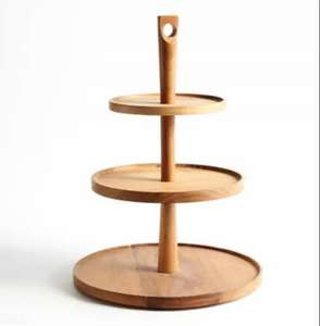 Présentoir à dessert en bois d'acacia à 3 niveaux pour mariage ou fête d'anniversaire d'Inde - Product Image 1