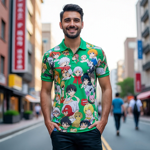 เสื้อโปโลสำหรับผู้ชายเสื้อกอล์ฟพิมพ์ลายอนิเมะทำจากโพลีเอสเตอร์ระบายอากาศได้ดีดีไซน์เพรียวบางออกแบบได้ตามต้องการ - Product Image 1