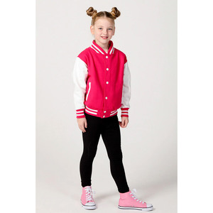 Chaqueta universitaria de cuero estilo callejero para niños más vendida en rosa bordado con cierre de botón y logotipo teñido liso para deportes de invierno - Product Image 4