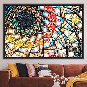 Impresión en lienzo vibrante con diseño fractal: arte decorativo para el hogar estilo vitral, lienzo con marco negro - Product Image 1