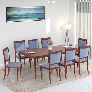 Juego de comedor de madera de 8 plazas de estilo moderno con marco de madera maciza y sillas duraderas, perfecto para comedores, villas, restaurantes - Product Image 1