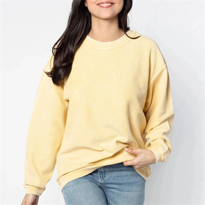 High Street Style 100% Plain Cotton Crewneck Acid Wash Sweatshirt for Women Oversized <b>Drop</b> Shoulder Winter Casual Hoodies - Product Image 3