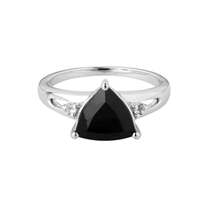 Anillo Solitario Shah Gems de Plata de Ley 925 para Mujer con Espinela Negra Natural y Topacio Blanco en Forma Geométrica para Compromiso - Product Image 1