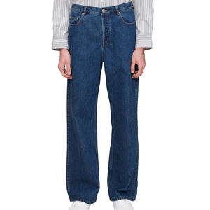 Jeans droits mi-lourds bleu foncé pour homme, coupe taille haute, coupe droite, coupe-vent, respirant, grande taille, séchage rapide, fermeture éclair, tissu enduit - Product Image 4