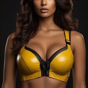 บราหนังเทียมสะพายไหล่สำหรับผู้หญิงบราหนังพียูสีเหลืองสำหรับใส่ไปคลับสปอร์ตวิ่ง - Product Image 4