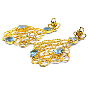 Boucles d'oreilles créatrice en argent sterling 925 plaqué or avec topaze bleue et pierres précieuses suspendues pour femmes. - Product Image 3