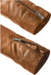 แจ็คเก็ตหนังเทียมผู้ชายทรงสลิมฟิตสีดำน้ำตาลสไตล์วินเทจ  ระบายอากาศได้ดี  ปกเสื้อแบบพับได้  ติดกระดุมโลโก้ด้านหน้า  มีไซส์พลัส - Product Image 2