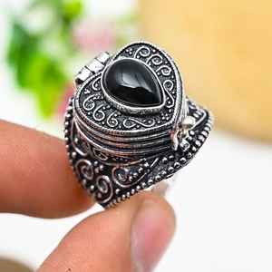 Black <b>Onyx</b> Pill Box Ring Adjustable 925 Sterling Silver Secret Message Box Ring Handmade Jewelry Holiday Gift - Product Image 4
