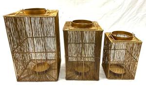 Linternas de Metal de forma cuadrada hechas a mano, 3 tamaños, diseño de tejido recto, revestimiento en polvo, decoración del hogar, vela de Metal, Navidad - Product Image 5