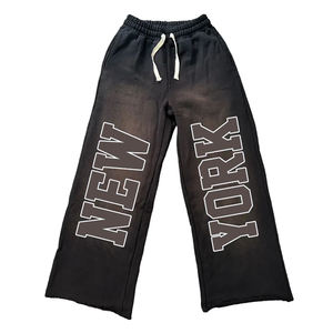 Wholesale Men's Sweatpants Acid <b>Wash</b> Flare Sweatpants Jogger Pant For Men With Elastic Waste And Screen Printed Logo - Product Image 1